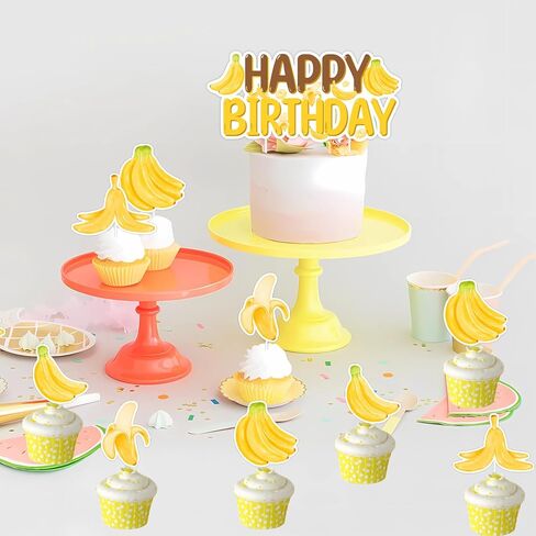 الموز عيد ميلاد كعكة القبعات العالية الموز كب كيك يختار الموز حزب كعكة الزينة الفاكهة الاستوائية كعكة ديكور للأطفال لطيف الموز حفلة عيد ميلاد لوازم in Kuwait