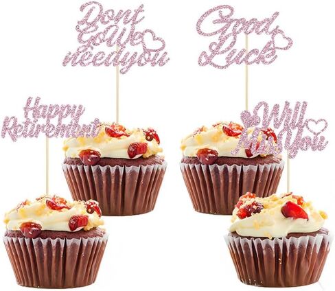 24Pcs Pink Glitter Happy Retirement Cupcake Toppers Don't Go We Need You Will Miss You Cupcake Picks Retirement Theme Going Away Good Luck Party Cake Decorations in Saudi Arabia