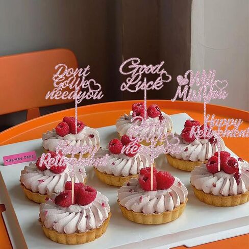 24Pcs Pink Glitter Happy Retirement Cupcake Toppers Don't Go We Need You Will Miss You Cupcake Picks Retirement Theme Going Away Good Luck Party Cake Decorations in Saudi Arabia