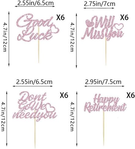 24Pcs Pink Glitter Happy Retirement Cupcake Toppers Don't Go We Need You Will Miss You Cupcake Picks Retirement Theme Going Away Good Luck Party Cake Decorations in Saudi Arabia