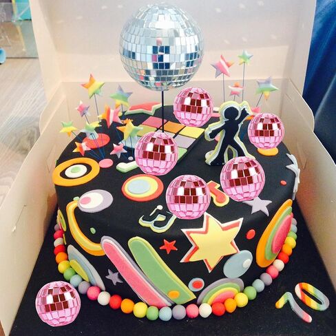 24pcs Disco Ball Cupcake Toppers - Pink, 1.18" Diameter, Perfect for 70s Disco, Birthday Parties in Saudi Arabia
