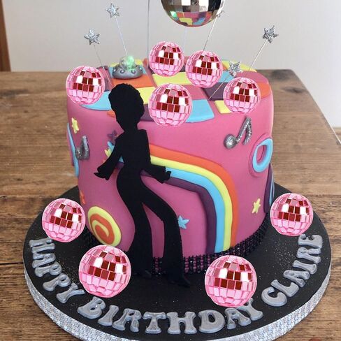 24pcs Disco Ball Cupcake Toppers - Pink, 1.18" Diameter, Perfect for 70s Disco, Birthday Parties in Saudi Arabia