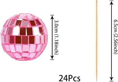 24pcs Disco Ball Cupcake Toppers - Pink, 1.18" Diameter, Perfect for 70s Disco, Birthday Parties in Saudi Arabia