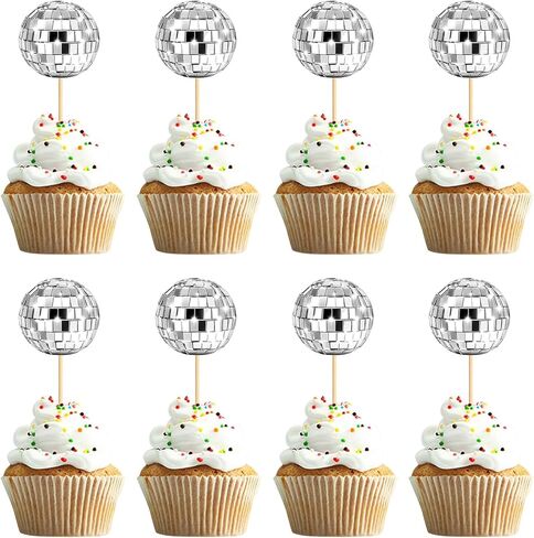 24pcs Disco Ball Cupcake Toppers - Pink, 1.18" Diameter, Perfect for 70s Disco, Birthday Parties in Saudi Arabia