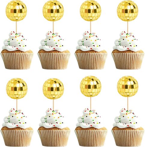24pcs Disco Ball Cupcake Toppers - Pink, 1.18" Diameter, Perfect for 70s Disco, Birthday Parties in Saudi Arabia