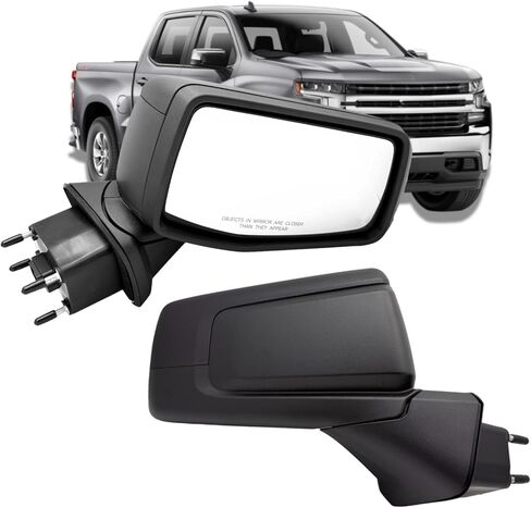 Right Passenger Side Mirror Compatible With 2019-2024 Chevy Silverado 1500 With Heated Power Glass Manual Folding With Temperature Sensor 7-Pins Textured Black in Saudi Arabia