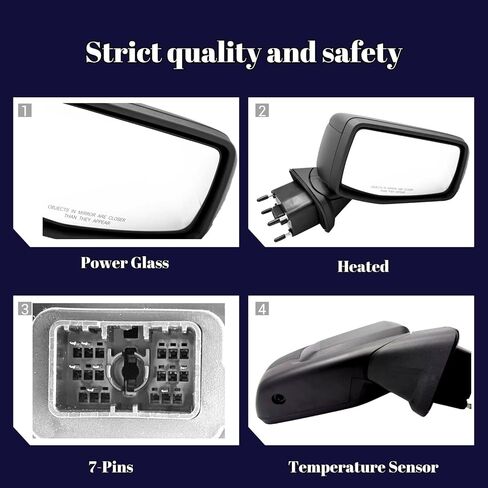 Right Passenger Side Mirror Compatible With 2019-2024 Chevy Silverado 1500 With Heated Power Glass Manual Folding With Temperature Sensor 7-Pins Textured Black in Saudi Arabia