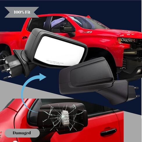 Right Passenger Side Mirror Compatible With 2019-2024 Chevy Silverado 1500 With Heated Power Glass Manual Folding With Temperature Sensor 7-Pins Textured Black in Saudi Arabia