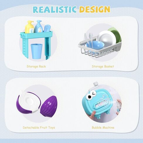 Play Sink with Running Water,Kitchen Play Sink Toys for Boys,Upgraded Real Faucet and Play Dishes,Pretend Role Play Toys for Girls Boys,Birthday Gifts for Kids 3-5,Practice Cleaning in Saudi Arabia