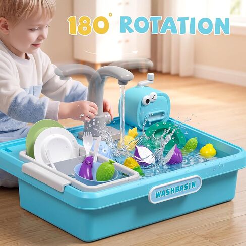 Play Sink with Running Water,Kitchen Play Sink Toys for Boys,Upgraded Real Faucet and Play Dishes,Pretend Role Play Toys for Girls Boys,Birthday Gifts for Kids 3-5,Practice Cleaning in Saudi Arabia