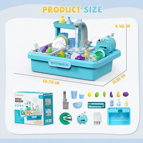 Play Sink with Running Water,Kitchen Play Sink Toys for Boys,Upgraded Real Faucet and Play Dishes,Pretend Role Play Toys for Girls Boys,Birthday Gifts for Kids 3-5,Practice Cleaning in Saudi Arabia
