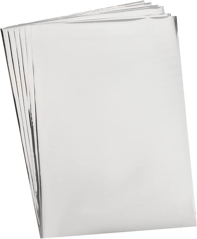 SUPERFINDINGS 50 Sheets A4 Toner Reactive Foil Paper Sheet 11.42x7.3" Metallic Rectangle Silver Transfer Sheets Paper for Laser Printer+Laminator Craft Card DIY Decoration in Kuwait