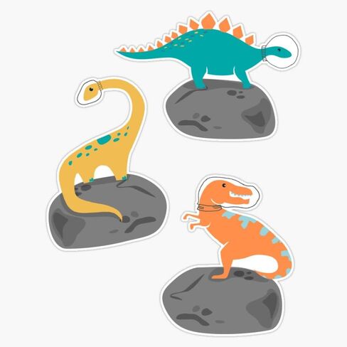 Dinosaurs Floating On an Asteroid Cute Colorful Stegosaurus Brachiosaurus T-Rex Room Nursery Decor Cartoon Style 5" Magnetic Bumper Sticker in Saudi Arabia