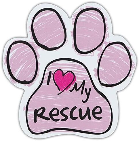 Pink Scribble Paws: I Love My Rescue | Dog Paw Shaped Car Magnets in Saudi Arabia