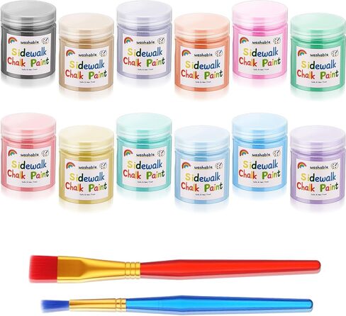 Faccito 12 Pcs Sidewalk Chalk Non Toxic Paint Kit Washable Powdered Chalks Mix in Water 12 Vibrant Colors with Paintbrush for Creative Sidewalk and Chalkboard Fun in Kuwait