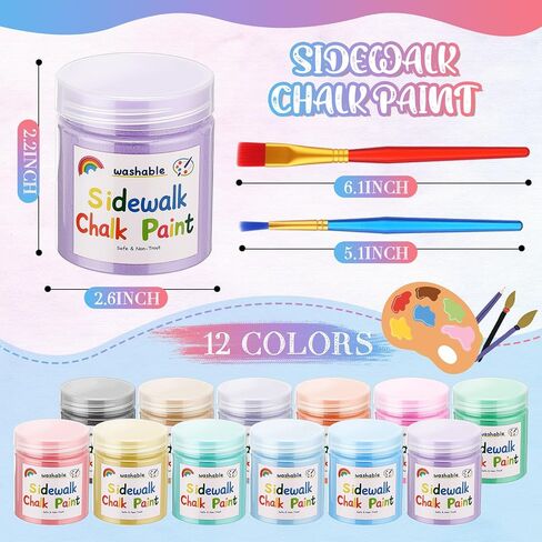 Faccito 12 Pcs Sidewalk Chalk Non Toxic Paint Kit Washable Powdered Chalks Mix in Water 12 Vibrant Colors with Paintbrush for Creative Sidewalk and Chalkboard Fun in Saudi Arabia