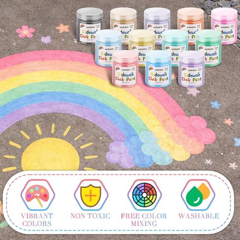 Faccito 12 Pcs Sidewalk Chalk Non Toxic Paint Kit Washable Powdered Chalks Mix in Water 12 Vibrant Colors with Paintbrush for Creative Sidewalk and Chalkboard Fun in Saudi Arabia