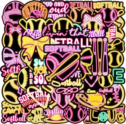120PCS Neon Softball Stickers Softball Party Favors Birthday Party Decorations Vinyl Waterproof Stickers for Water Bottle Laptop Luggage Helmet in Saudi Arabia