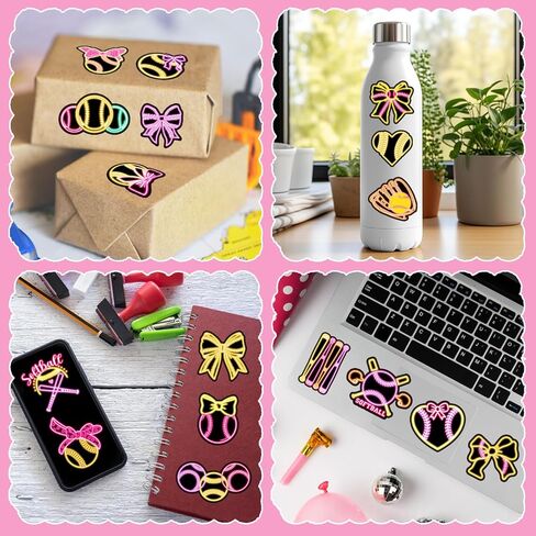 120PCS Neon Softball Stickers Softball Party Favors Birthday Party Decorations Vinyl Waterproof Stickers for Water Bottle Laptop Luggage Helmet in Saudi Arabia