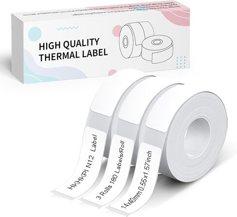 Labels N12 Label Maker Tape, 14x40mm (0.55"X1.57") Adhesive Thermal Sticker Paper, 3-Roll for N12 Label Maker for Home Office School Kids Item, 180 Labels/Roll, Color in Saudi Arabia