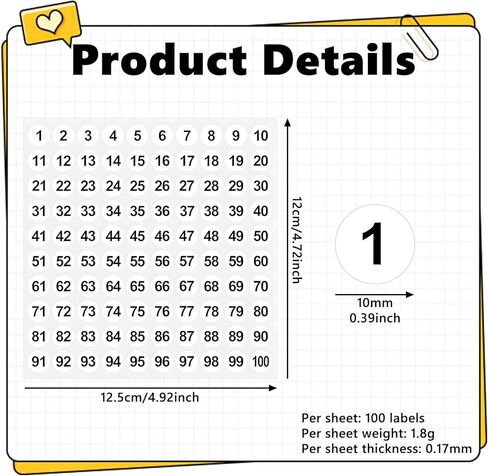 10000 Pcs Small Number Stickers 1-100, Consecutive Small Number Stickers, Vinyl Tiny Number Stickers Round Labels for Indoor Office, Classroom, Storage, Inventory, Organizing (100 Sheets) in Saudi Arabia