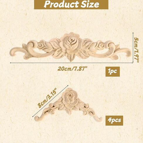 5 Pcs Decorative Wood Appliques Wood Appliques for Furniture Victorian Furniture Decorative Wooden Trim Handmade Carved Unpainted Corner Wooden Applique for Bed Door Cabinet in Saudi Arabia