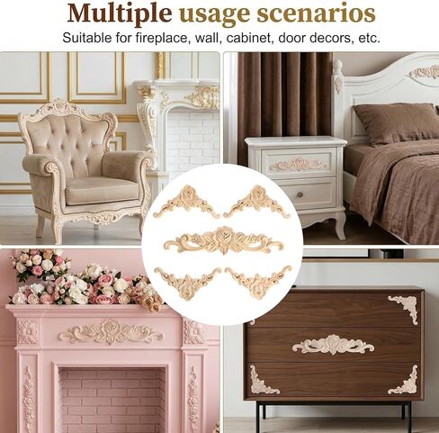 5 Pcs Decorative Wood Appliques Wood Appliques for Furniture Victorian Furniture Decorative Wooden Trim Handmade Carved Unpainted Corner Wooden Applique for Bed Door Cabinet in Saudi Arabia
