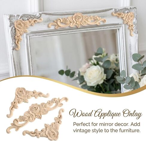 5 Pcs Decorative Wood Appliques Wood Appliques for Furniture Victorian Furniture Decorative Wooden Trim Handmade Carved Unpainted Corner Wooden Applique for Bed Door Cabinet in Saudi Arabia