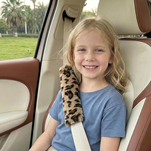 Leopard Print Seat Belt Cover Pad 2 PCS Cute Plush Fluffy Fuzzy Seatbelt Covers Universal Fit Shoulder Pads (Brown) in Kuwait
