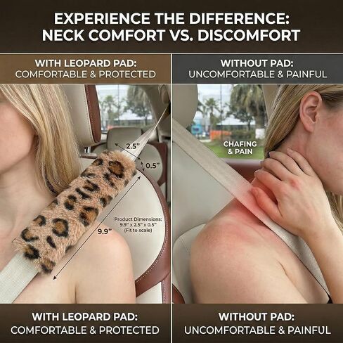 Leopard Print Seat Belt Cover Pad 2 PCS Cute Plush Fluffy Fuzzy Seatbelt Covers Universal Fit Shoulder Pads (Brown) in Kuwait