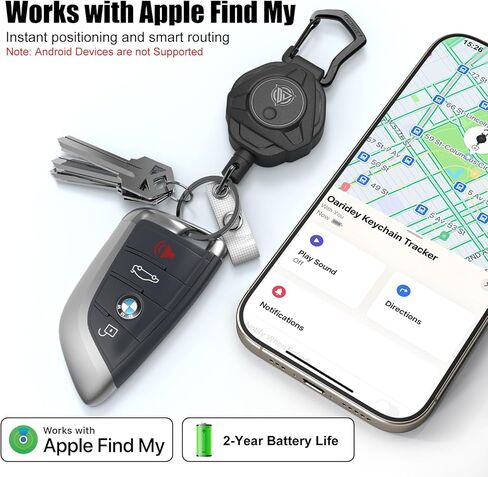 Oaridey Key Tracker, Works with Apple Find My, Retractable Keychain with GPS Tracker, Heavy Duty Badge Reel Carabiner for Luggage, Bags, Anti-Lost Key Finder with 2-Year Battery Life, High-Precision in Saudi Arabia