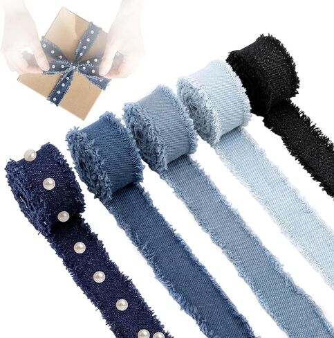 5 Rolls Denim Ribbon, Fabric Trim and Denim Accessories for DIY Crafts, Clothing, Wedding Decor, Rustic Style Home Decoration, Multi-Purpose Sewing Supplies in Saudi Arabia