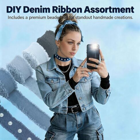 5 Rolls Denim Ribbon, Fabric Trim and Denim Accessories for DIY Crafts, Clothing, Wedding Decor, Rustic Style Home Decoration, Multi-Purpose Sewing Supplies in Saudi Arabia