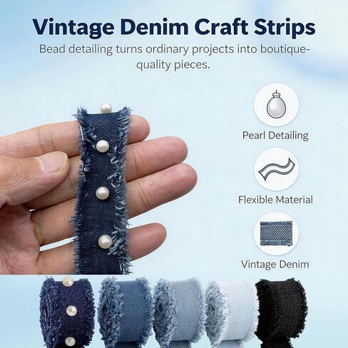5 Rolls Denim Ribbon, Fabric Trim and Denim Accessories for DIY Crafts, Clothing, Wedding Decor, Rustic Style Home Decoration, Multi-Purpose Sewing Supplies in Saudi Arabia