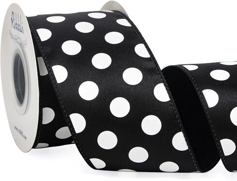 Ribbli Black with White Dots Ribbon Black and White Wired Satin 2-1/2 Inch x Continuous 10 Yard,Polka Dot Ribbon for Big Bow,Wreath,Tree Decoration in Kuwait
