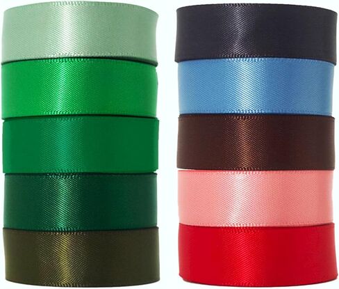 Satin Ribbon 1 Inch Pack, 50 Yards Double Faced 10 Natural Colored Ribbons Set for Gift Wrapping, Flower Bouquet, DIY Crafts, Easter, Christmas, Wedding, Party, Hair & Bows in Saudi Arabia
