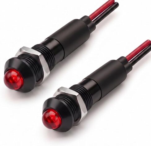 Alpinetech أسود 2 قطعة PLB8B 8 مم 5/16 بوصة 12 فولت LED مؤشر إشارة معدني الطيار داش ضوء (أحمر) in Kuwait