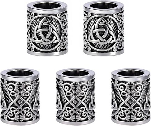 Yahpetes Hair Beard Bead 5 Pcs Celtics Knots Triquetra Viking Beads 0.59"X0.47" Viking Rune Beards Silver Norse Rings Large Viking Metal Beads (5) in Kuwait