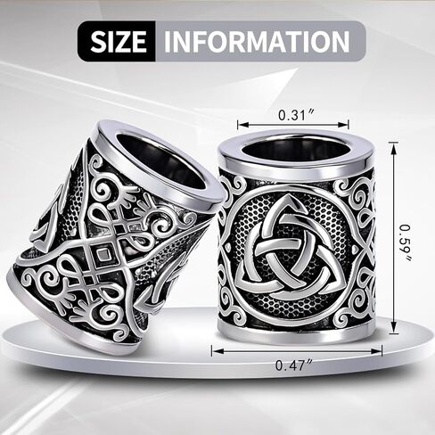 Yahpetes Hair Beard Bead 5 Pcs Celtics Knots Triquetra Viking Beads 0.59"X0.47" Viking Rune Beards Silver Norse Rings Large Viking Metal Beads (5) in Kuwait