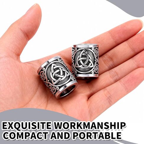 Yahpetes Hair Beard Bead 5 Pcs Celtics Knots Triquetra Viking Beads 0.59"X0.47" Viking Rune Beards Silver Norse Rings Large Viking Metal Beads (5) in Kuwait
