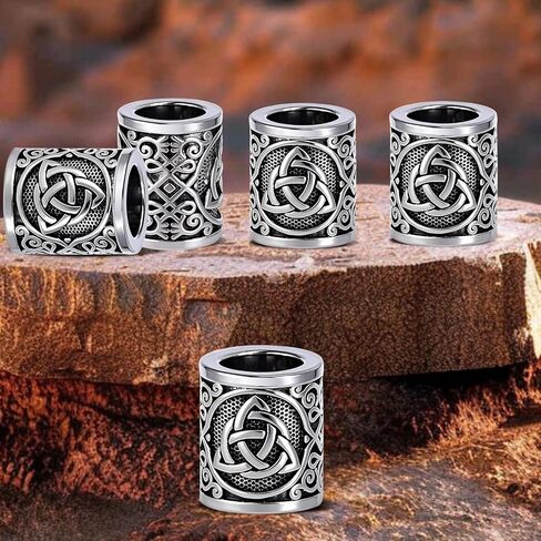 Yahpetes Hair Beard Bead 5 Pcs Celtics Knots Triquetra Viking Beads 0.59"X0.47" Viking Rune Beards Silver Norse Rings Large Viking Metal Beads (5) in Kuwait
