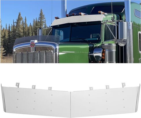 قناع قطرة KUAFU مقاس 13 بوصة متوافق مع 1984-1998 Kenworth W900 T800 T600 T300 مع زجاج أمامي مسطح منقسم 304 من الفولاذ المقاوم للصدأ وسقف مسطح وواقي من الشمس in Kuwait