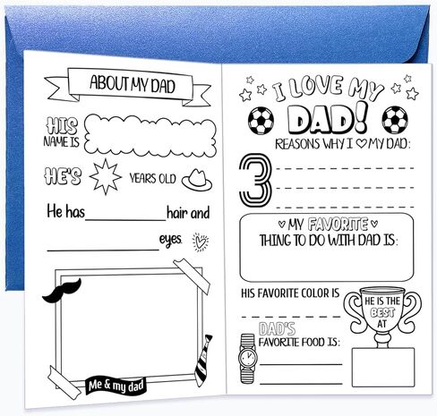 JUESMOS Happy Fathers Day Card from Son Daughter Kids Color Your Own Best Dad Greeting Card with Envelope Fill in the Blank Writing Coloring Father’s Day Cards DIY Crafts Meaningful Gifts for Dad in Kuwait