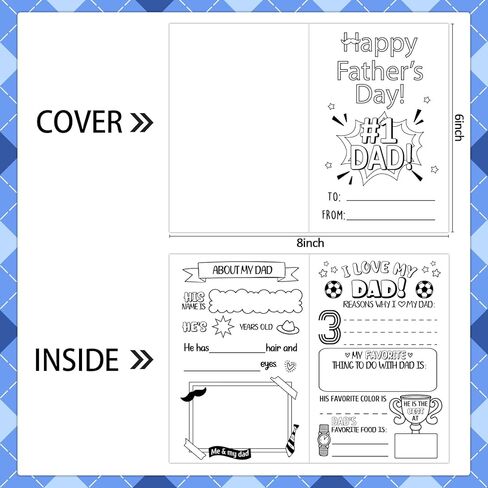 JUESMOS Happy Fathers Day Card from Son Daughter Kids Color Your Own Best Dad Greeting Card with Envelope Fill in the Blank Writing Coloring Father’s Day Cards DIY Crafts Meaningful Gifts for Dad in Kuwait