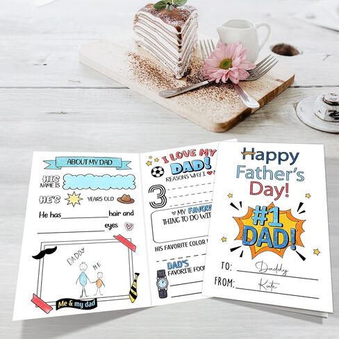JUESMOS Happy Fathers Day Card from Son Daughter Kids Color Your Own Best Dad Greeting Card with Envelope Fill in the Blank Writing Coloring Father’s Day Cards DIY Crafts Meaningful Gifts for Dad in Kuwait