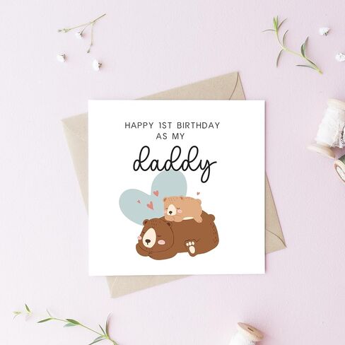 TEEMI-Happy 1st Birthday As My Daddy,Cute Bear /1st First Birthday Card For Daddy, Cute Birthday Card/Greeting Card in Saudi Arabia