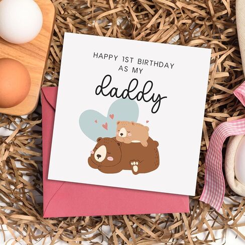TEEMI-Happy 1st Birthday As My Daddy,Cute Bear /1st First Birthday Card For Daddy, Cute Birthday Card/Greeting Card in Saudi Arabia