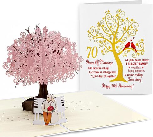 70th Wedding Anniversary Pop-Up Card – 3D Cherry Blossom Tree with Couple on Bench – Sentimental Keepsake Gift for Parents, Grandparents, Spouse – Platinum Anniversary Card in Saudi Arabia