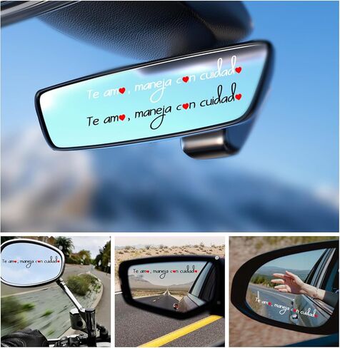 4Pcs Te amo, maneja con ciudado Car Sticker, New Driver Rearview Mirror Sticker, Te Amo Mirror Sticker, First Safe Reminding Car Gift for New/Student/Teen Driver, Car Gift for Latinos in Saudi Arabia
