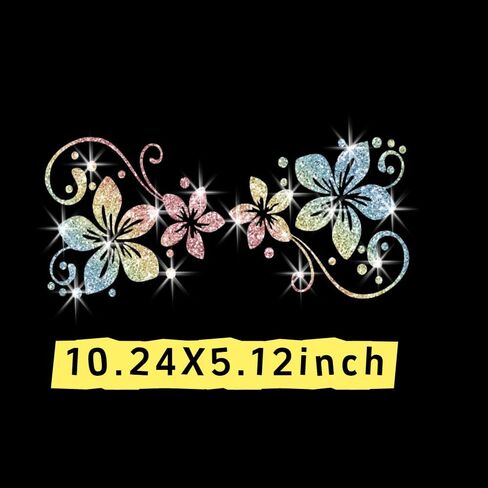 Holographic Glitter Floral Vinyl Decal 10 x 5 Inch Waterproof Flower Sticker for Car Window Laptop Mirror Water Bottle, Aesthetic Botanical Decal for (Rainbow Colors) in Saudi Arabia